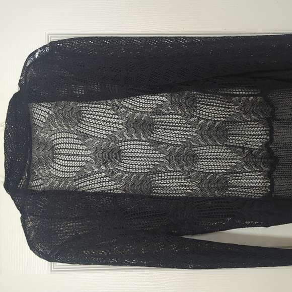 NEW LARGE LONG CROCHET KNIT DUSTER SWEATER BLACK - Picture 10 of 10